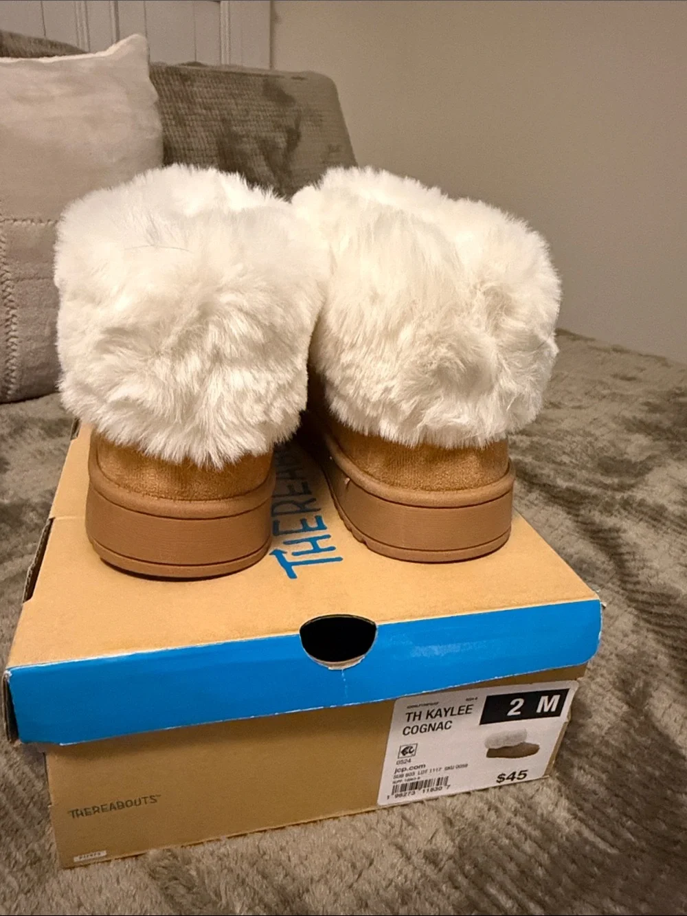 Thereabouts Kids' Tan Suede Faux Fur Cuff Slip-On Boots